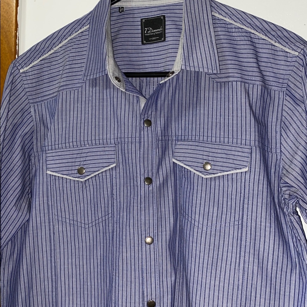 7 Diamonds ‘Look into my eyes’ woven sport shirt long-sleeve striped snap up Med - Picture 2 of 5